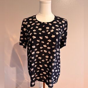 Madewell 100% Silk Top in Black with White Floral Detail